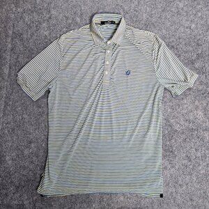 RLX Ralph Lauren Golf Shirt Men L Yellow Blue Striped Polo Short Sleeve Pullover